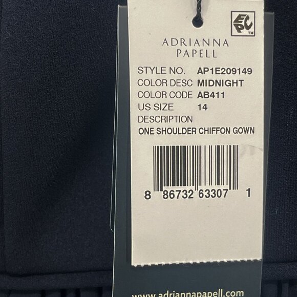 Adrianna Papell Chiffon One Shoulder Maxi Dress Gown Pleated Navy Blue 14 - Picture 12 of 14